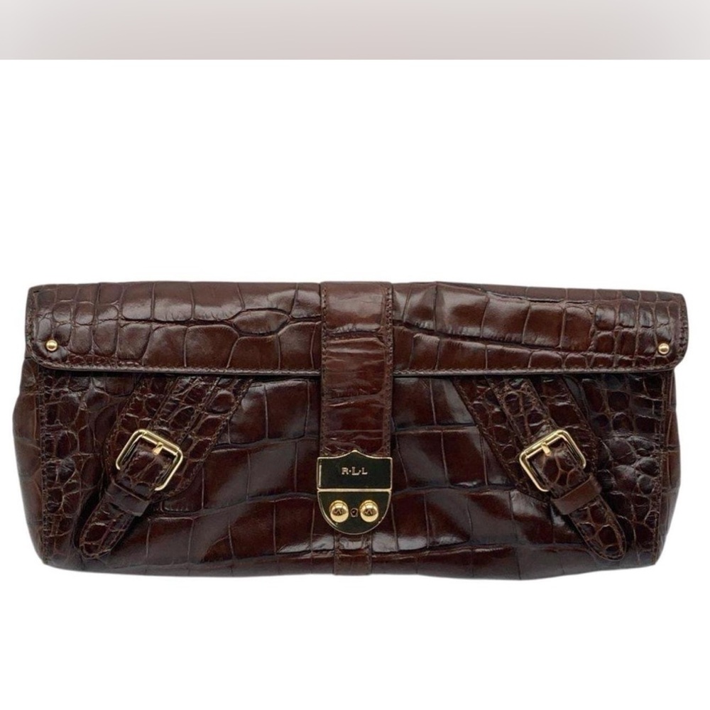 Ralph Lauren Brown Croc-Embossed Clutch